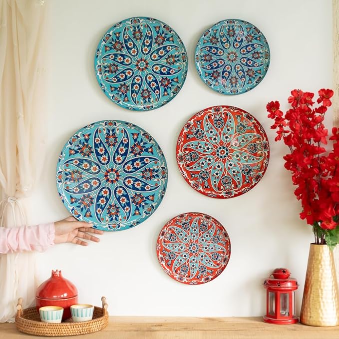 RITUALISTIC Turkish Wall Plates - Set of 5 (Multicolor) |Home Decor | Painting | Divine | Intricate Designs | Christmas gifts