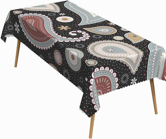52x70 Inch Paisley Rectangular Tablecloth Abstract Vintage Ethnic Ornament Table Cloth Bohemian Washable Durable Table Cover for Dining Banquet Garden Patio Decor