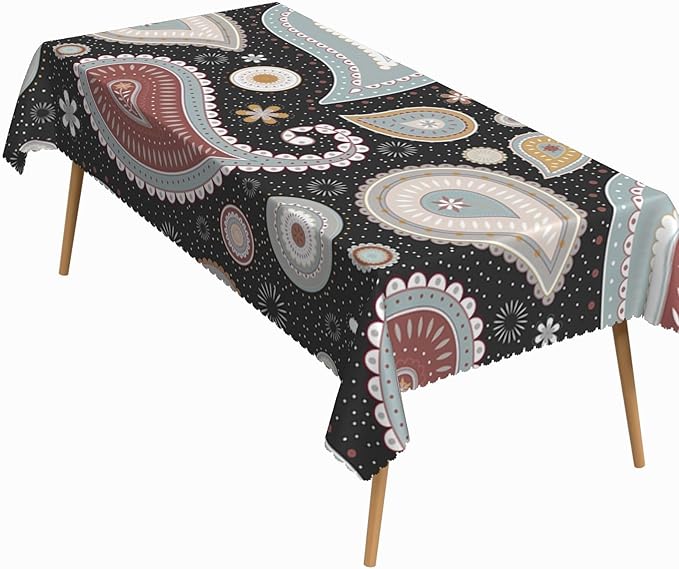 60x84 Inch Paisley Rectangular Tablecloth Abstract Vintage Ethnic Ornament Table Cloth Bohemian Washable Durable Table Cover for Dining Banquet Garden Patio Decor