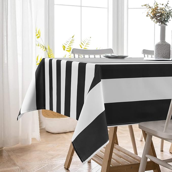 ASPMIZ Black and White Striped Tablecloth for Rectangle Tables, Geometric Stripe Waterproof Table Cloth for Kitchen Dining Room, Polyester Tablecloth Rectangle 60” x 84”