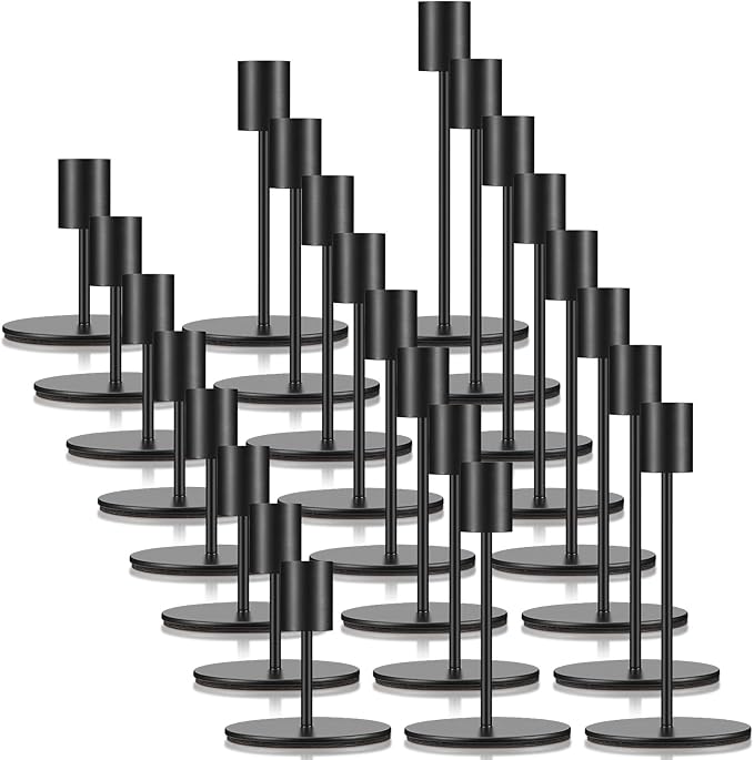 Sieral Candle Holders Bulk Taper Candlesticks Holders Set Modern Decorative Metal Candelabras for Wedding Anniversary Home Dinning Table Centerpiece Xmas Party Decor(Matte Black,24 Pcs)