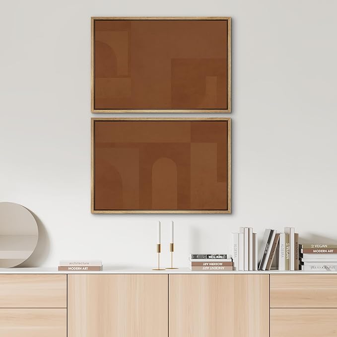 SIGNWIN Framed Canvas Print Wall Art Set Mid-Century Brown Polygon Landscape Abstract Shapes Digital Art Modern Art Decorative Minimalism Vintage for Living Room, Bedroom, Office - 24"x36"x2 Natural