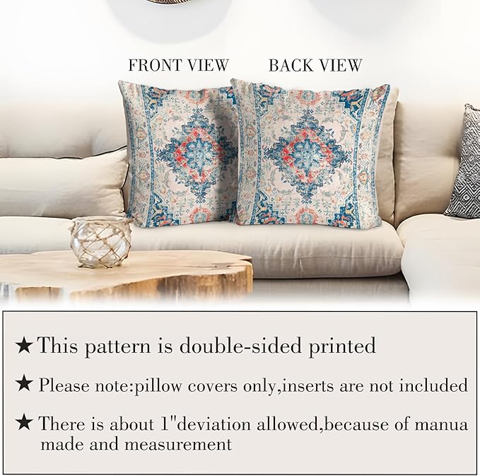 Boho Throw Pillow Covers 20x20 inch Set of 2,Bohemian Vintage Carpet Pattern Antique Ethnic Decor Double Sided Pattern Cushion Cover Soft Pillow Case Living Sofa Room Bed Square Pillow Cover