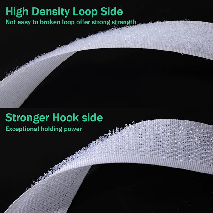 1 Inch Sew on Hook and Loop Strips | Easy to Sew | Excellent Grip | Non-Adhesive Back Nylon Fabric Fastener Strips for Clothing Sewing Crafts and DIY Projects, White, 1in x 5yd