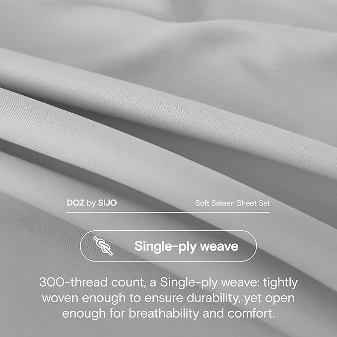 DOZ 100% Long Staple Cotton Duvet Cover Set, Soft Sateen Weave Cotton, Smooth, Breathable, Hotel Comfort, 90"x90", 8 Loops, 3pc – 2 Pillowcases 1 Duvet Cover (Dove, Full/Queen)