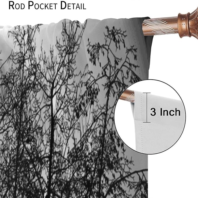 Gothic Forest Blackout Curtains, Black Tree Moon Spooky Foggy Mysterious Retro Window Drapes, for Living Room Bedroom 31.5(W)*63(L) 2 Panels