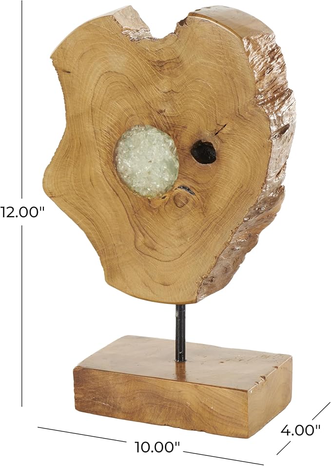 Deco 79 Teak Wood Abstract Decorative Sculpture Home Decor Statue with Resin Embedded, Accent Figurine 10" x 4" x 12", Brown