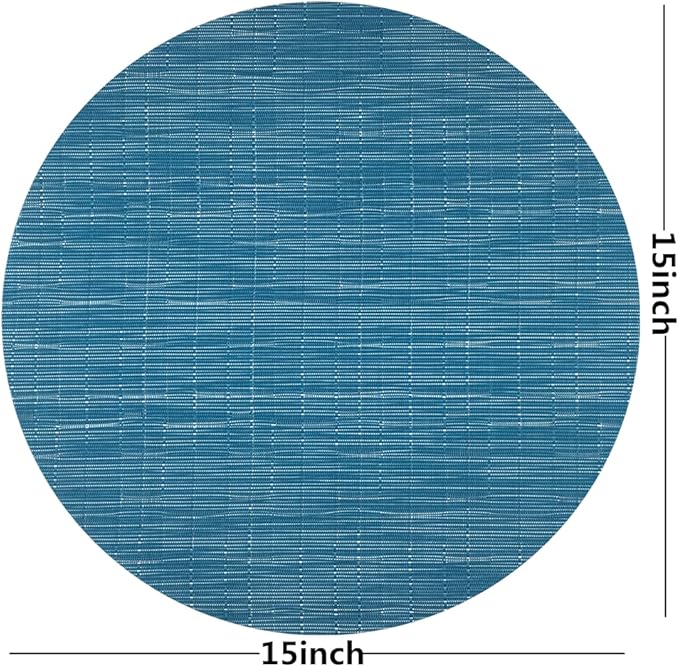 WAZAIGUR Round Placemats Set of 6 Woven Vinyl Easy to Clean Heat Resistant Kitchen Table Mats 15 Inch(Blue 6)