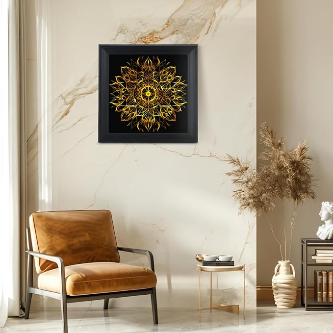 Brivoria Mandala Wall Art Home Decor, Large Golden Statement Piece with Layered Frame Design, Modern Spiritual Centerpiece for Living Room Entryway Office or Meditation Wall, Elegant Display, 20x20