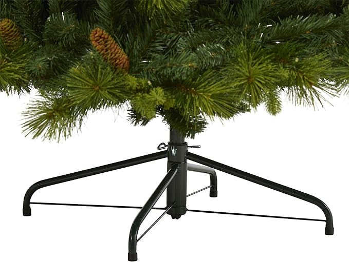 Nearly Natural 7.5ft. North Carolina Mixed Pine Artificial Christmas Tree with 470 Warm White LED Lights, 1895 Bendable Branches and Pinecones