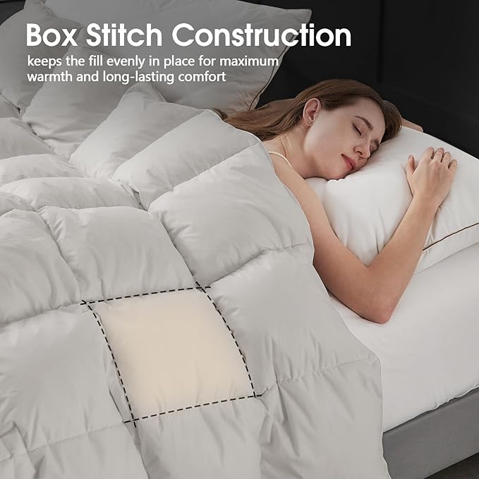 CYMULA Feather Down Comforter Full Size - All Season Grey Down Duvet Insert, Fluffy Breathable Bedding Camping Warm Quilt,Ultra Soft Quiet and Lightweight with 8 Tabs (82" x 86")