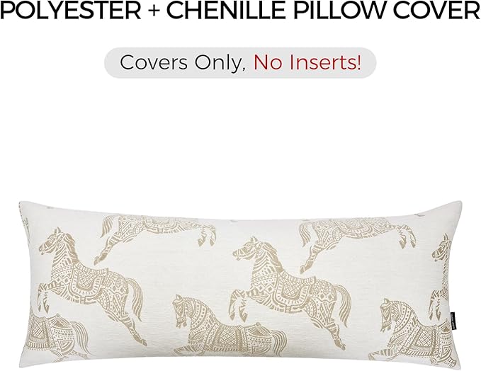 Decorative Lumbar Pillow Cover 14x36, Long Lumbar Pillow Cover Luxury Horse Chenille Jacquard Embroidery Cushion Covers for Bed Couch Sofa Living Room Bedroom