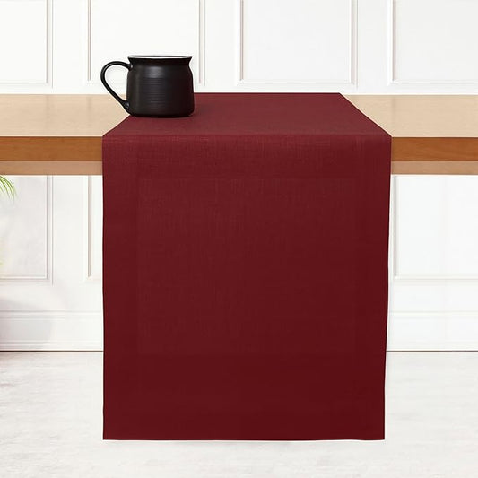 D'Moksha Homes Linen Dark Red Table Runner 108 Inches Long - 100% Pure Linen Dining Table Runner 14 x 108 Inch for Fall, Thanksgiving, Christmas, Holiday - Machine Washable