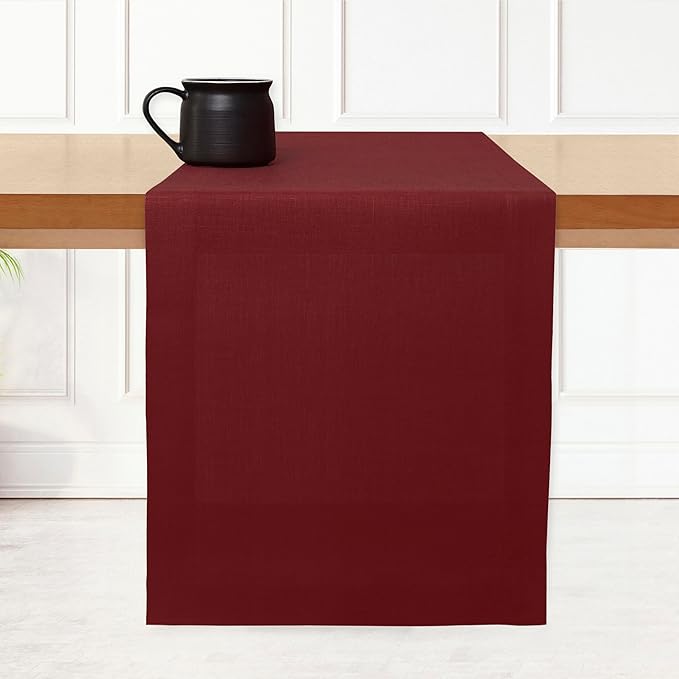 D'Moksha Homes Linen Dark Red Table Runner 120 Inches Long - 100% Pure Linen Dining Table Runner 14 x 120 Inch for Winter, Christmas, Holiday - Machine Washable