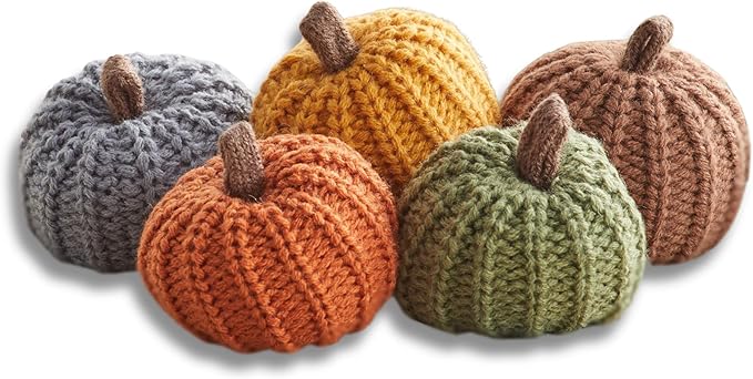 Mini Knit Pumpkins Set of 5, fall tiered tray decor, office bookshelf, Thanksgiving table setting, thoughtful gift, fall pumpkin spice, cozy vibe, for garland (Mini Earth Tone Set)