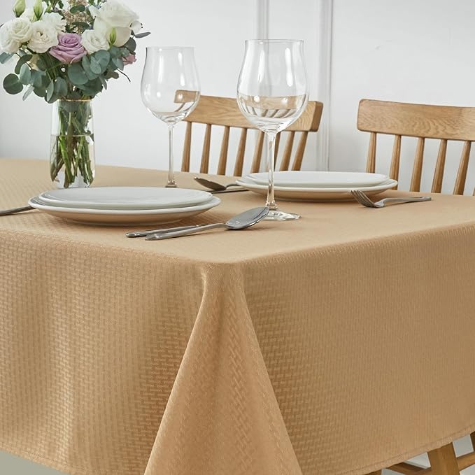 maxmill Weaved Texture Tablecloth Water Resistance Antiwrinkle Spillproof Soft Washable Table Cloth for Dining Room, Buffet Banquet Parties Holiday Dinner, Rectangular 70 x 108 Inch, Beige