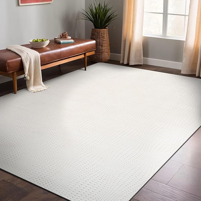 Modern White Non Slip Rug Solid 5x7 Non Skid Soft Rubber Back Area Rugs for Living Room Kitchen Bedroom Bathroom Dining Room Easy Cleaning Stain Resistant Non Shedding Carpet 5 x 7