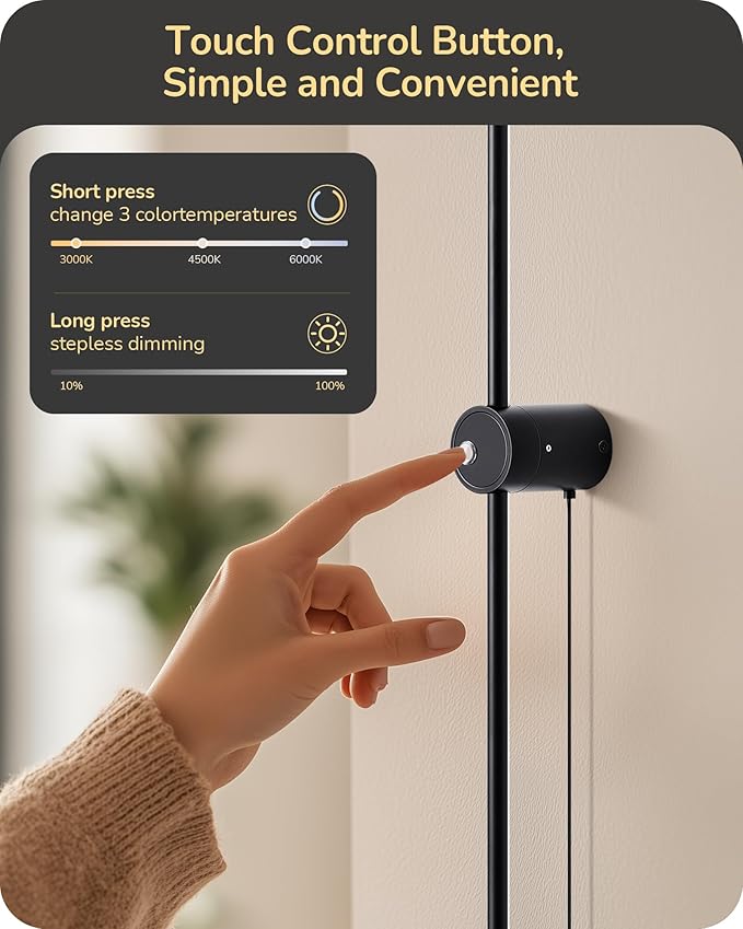 EDISHINE Plug in Wall Sconce Set of Two, Stepless 2700K-6000K Dimmable LED Wall Lights, 350° Rotation 39.4" Touch Wall Sconce with Remote, Timer, Night Light Mode for Living Room Bedroom Hallway