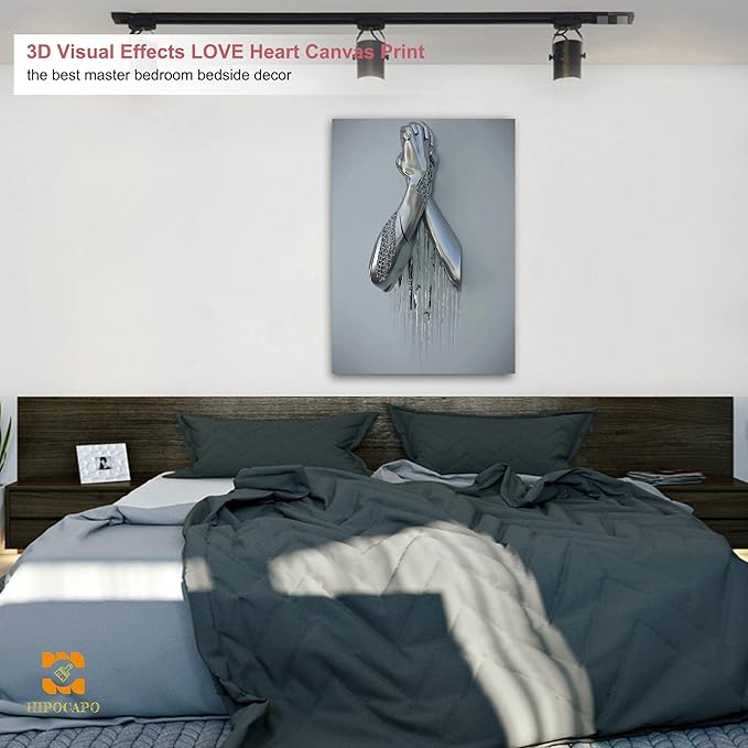 3D Wall Art Decor Artwork - 3D Metal Effect Wall Art hands clasped for Modern Wall Art, Large Wall Art for Bedroom Dercorations Framed 28”x40”x1Pcs