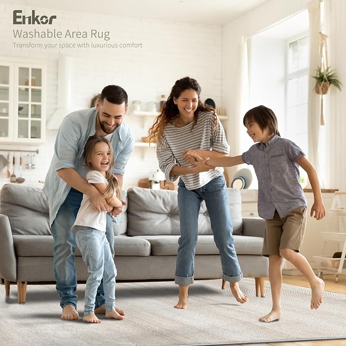 Enkor Area Rugs 5x7 Washable Non Slip Abstract Soft Rugs for Living Room Bedroom, Modern Mat for Kitchen Entryway Beige & White