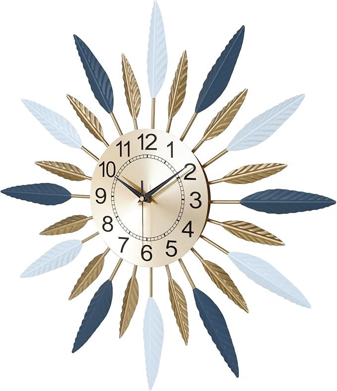 Lafocuse 23 Inch Silent Large Wall Clock for Living Room Décor, Decorative Mid Century Wall Clock, Sunburst Starburst Wall Clocks Battery Operated, Modern Art Deco