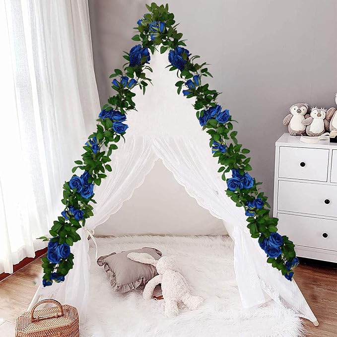 U'Artlines 5 Pack Artificial Royal Blue Rose Vines Floral Garlands Total 32.5 Ft Fake Vine Silk Flower Garland for Indoor Outdoor Home Wedding Arch Garden Wall Decoration