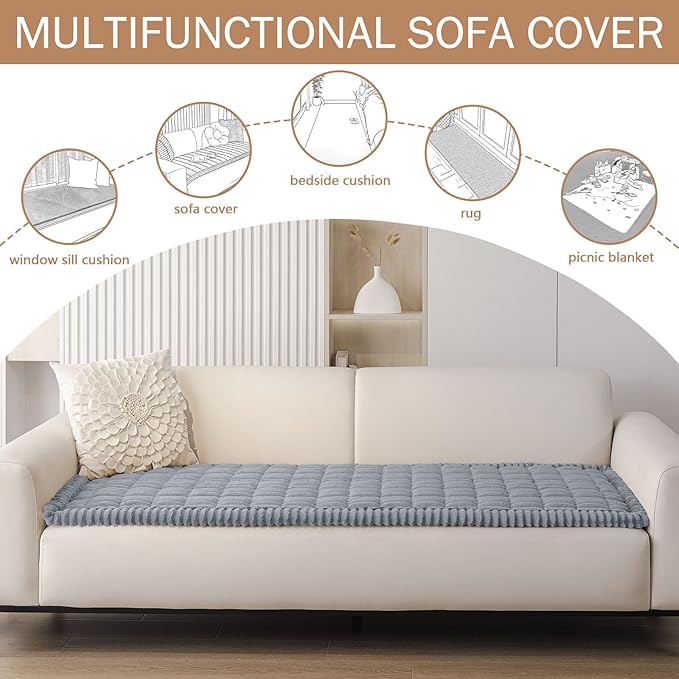 Smiry Couch Cover for Dogs Washable, Non Slip Fuzzy Pet Couch Covers for 3 Cushion Sofa Pet Friendly, Thick Soft Sofa Slipcovers Cushion Protector (Grey, 27.6" x 88")