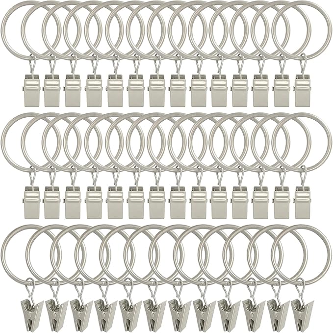 40 Pack Curtain Rings with Clips, Curtain Clip Rings Hooks, Bow Hanger Clips for Hanging Drapery Drapes Bows, Ring 1.26 inch Interior Diameter, Fits up to 1" Rod, Matte Silver