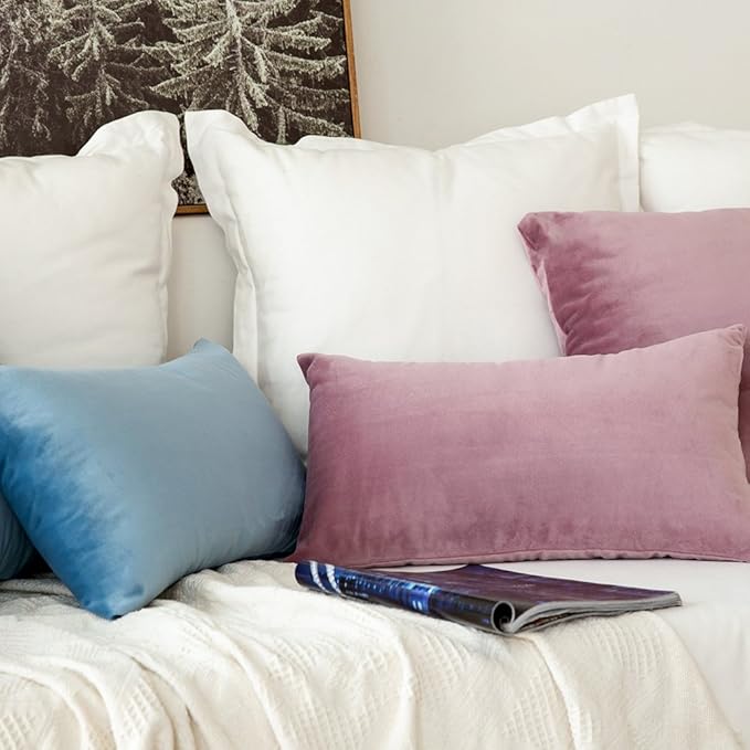 MIULEE Velvet Throw Pillow Covers 12x20 Inch Pack of 2,Soft Solid Decorative Lumbar Pillowcases Modern Luxury Home Decor for Bed Couch Sofa Bedroom Livingroom,Blue Gray