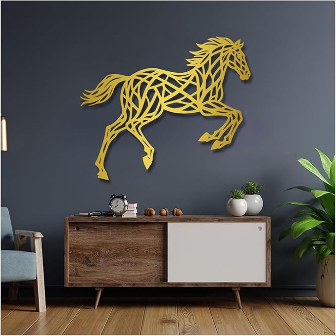 Geometric Horse And Tree Wall Art, Metal Wall Art Decor Plaque, Bedroom Living Room Geometric Art Decor,Wall Hangings(Black,120x117cm/47x46in)