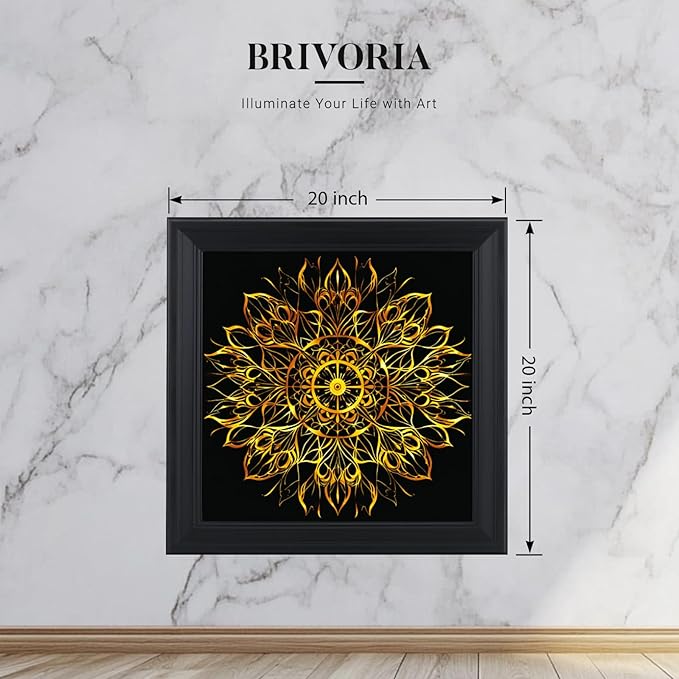 Brivoria Mandala Wall Art Home Decor, Large Golden Statement Piece with Layered Frame Design, Modern Spiritual Centerpiece for Living Room Entryway Office or Meditation Wall, Elegant Display, 20x20