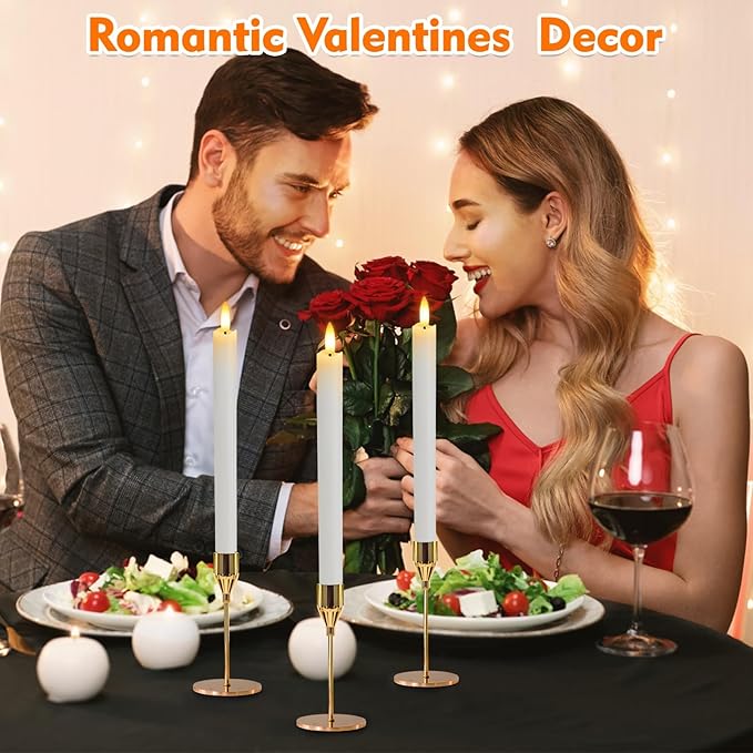 HINZER 6 Pcs Flameless Taper Candles with Remote & Timer 9.6 inch Real Wax Battery Operated LED Warm 3D Wick Flickering Window Candles for Halloween Christmas Wedding Decor, White