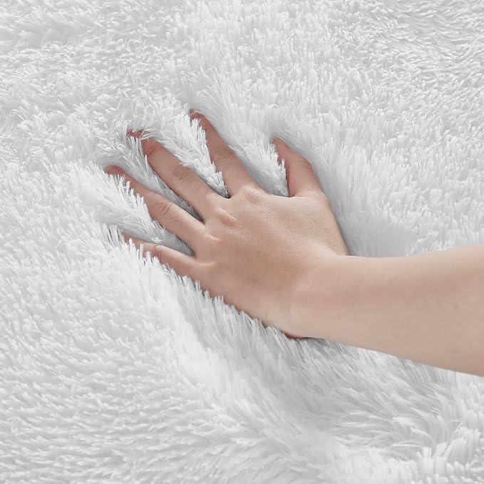 Floralux Bedroom Rug 8x10, Large White Shag Rugs, Soft Fluffy Shag Area Rug for Living Room, Plush Modern Floor Carpet for Boys Girls Room, Dorm Home Decor Aesthetic