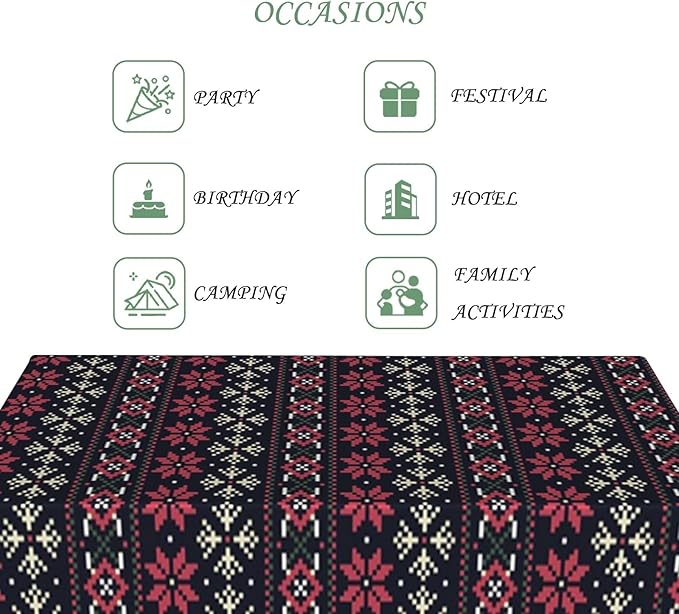 70x140 Inch Christmas Rectangle Tablecloth Snowflake Geometric Vintage Stripe Table Cloth Washable Durable Table Cover for Kitchen Dining Banquet Ugly Christmas Sweater Party Decor