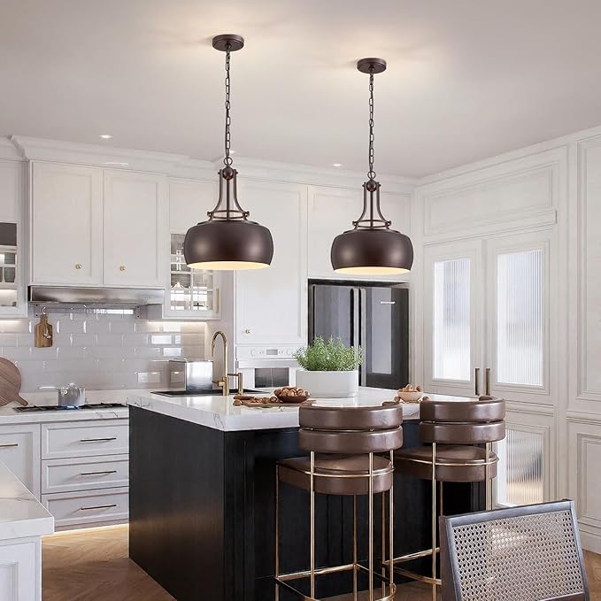WUZUPS Chandelier Rustic Farmhouse Industrial Round Ceiling Pendant LED Light Fixture with Open Bottom Drum Shade, H 15.7" x W 13.4", Metallic Orb