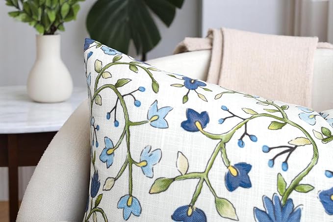 Zea Garden Printed Decorative Lumbar Accent Throw Pillow Cover - Decor for Living Room, Sofa, Chair, Patio, Car, Balcony, Bench, Porch, Nursery, Office, Bedroom - 14x24 Inches, Blue