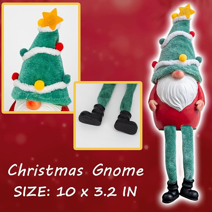 Resin Christmas Gnomes Decoration - 2PCS Xmas Long Dangle Leg Winter Gnomes Handmade, Gift Swedish Scandinavian Santa Claus Collectible Figurines for Home Table Ornament, Tiered Tray Decor