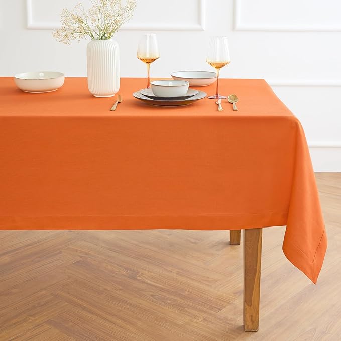 Solino Home Linen Tablecloth for Rectangle Tables 60 x 108 Inch - 100% Pure Linen Persimmon Orange Table Cloth - Fete, Machine Washable Cloth Tablecloth for Fall, Autumn, Thanksgiving
