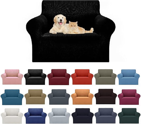 Cupuamon 2025 New Stretch Chair Sofa Slipcovers Couch Cover for 1 Seater Furniture Protector Sofa Covers with Elastic Bottom Jacquard Fabric Small Checks for Pets, Kids - Black