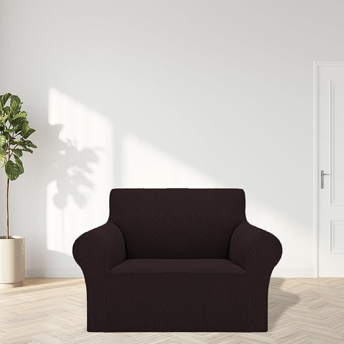 Cupuamon 2025 New Stretch Chair Sofa Slipcovers Couch Cover for 1 Seater Furniture Protector Sofa Covers with Elastic Bottom Jacquard Fabric Small Checks for Pets, Kids - Chocolate