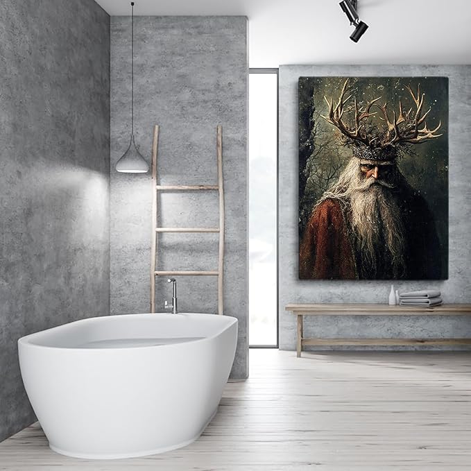 Moody Viking Santa Wall Art Print,Holly King Painting,Christmas Farmhouse Prints,Winter Cabin Decor,Dark Santa,Rustic Holiday Cottagecore Decor