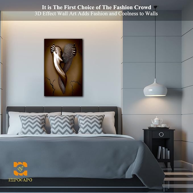 3D Metal Effect Wall Art - 3D Metal Art Wall, Modern Abstract Hug Lovers Painting Picture Poster Prints for Bathroom, Romantic Couple Living Room Canvas Wall Art Framed 12”x18”x1Pcs