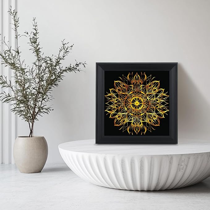 Brivoria Mandala Wall Art Home Decor, Large Golden Statement Piece with Layered Frame Design, Modern Spiritual Centerpiece for Living Room Entryway Office or Meditation Wall, Elegant Display, 20x20