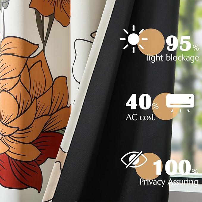jinchan Lora Floral Curtains for Bedroom Blackout Drapes Room Darkening Window Drapes Fall Decor Winter Vintage Flower Patterned Curtains for Living Room 90 Inch Length 2 Panels with Grommet Beige