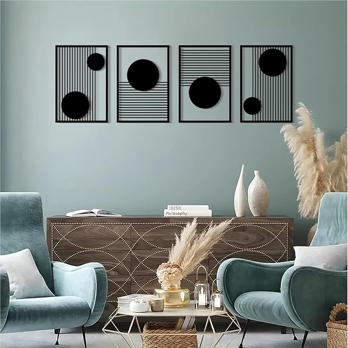 DUOOLN Large 2 Pcs Abstract Metal Wall Art,Black Modern Geometric Wall Decor Hanging,Minimalist Single Line Art Wall Décor Sculptures, Living Room Bedroom Bathroom Office Farmhouse Decoration
