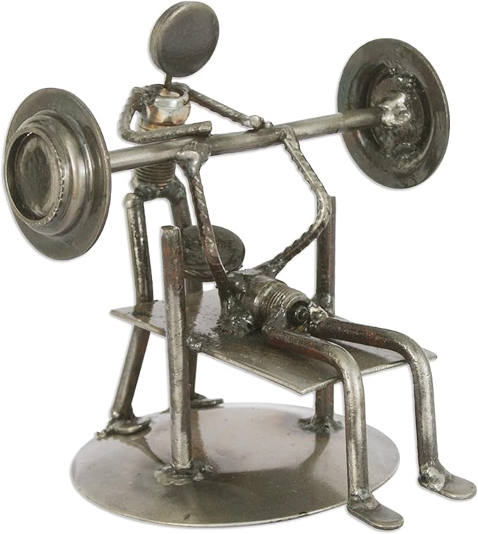 NOVICA Recycled Auto Parts Sports Theme Iron Sculpture, 6.25" Tall 'Rustic Weightlifter'