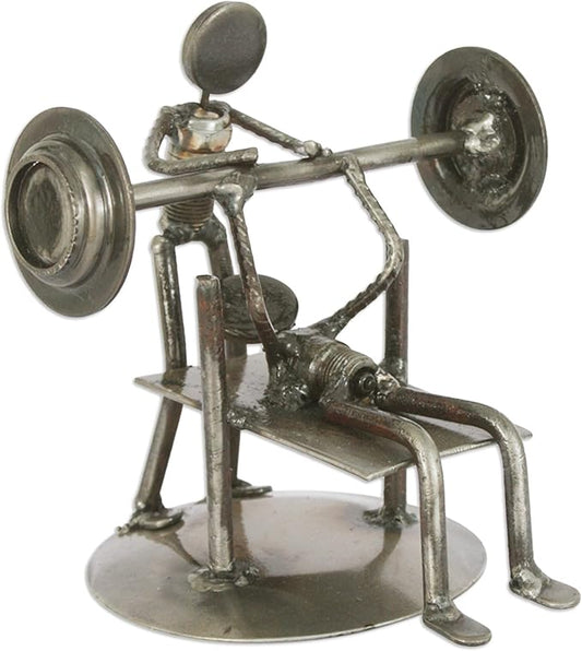 NOVICA Recycled Auto Parts Sports Theme Iron Sculpture, 6.25" Tall 'Rustic Weightlifter'