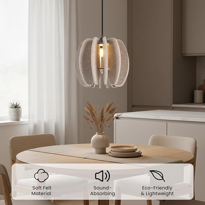 Pendant Light with Felt Lampshade, Modern Hanging Lamp Fixture, DIY Acoustic Pendant Light Chandeliers for Kitchen Island, Living Room, Dining Room, Bedroom, Office (D11.8"x10.2")