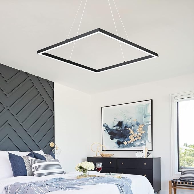 MADEM Room Decor Modern LED Pendant Light Contemporary Chandelier Adjustable Pedant Light, Square Pendant Lighting for Living Dining Room,Kitchen Island