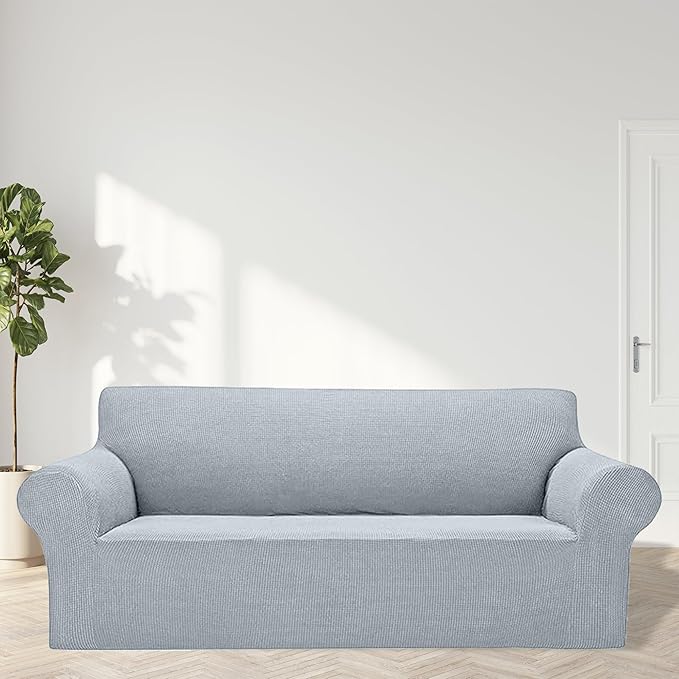 2025 New Stretch Oversized Sofa Slipcovers Couch Sofa Cover for 4 Seater Furniture Protector Covers with Elastic Bottom Jacquard Fabric Small Checks for Pets, Kids - Silver